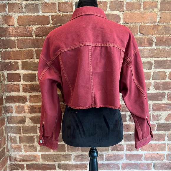 Red Cropped Denim Jacket - Picture 2 of 6